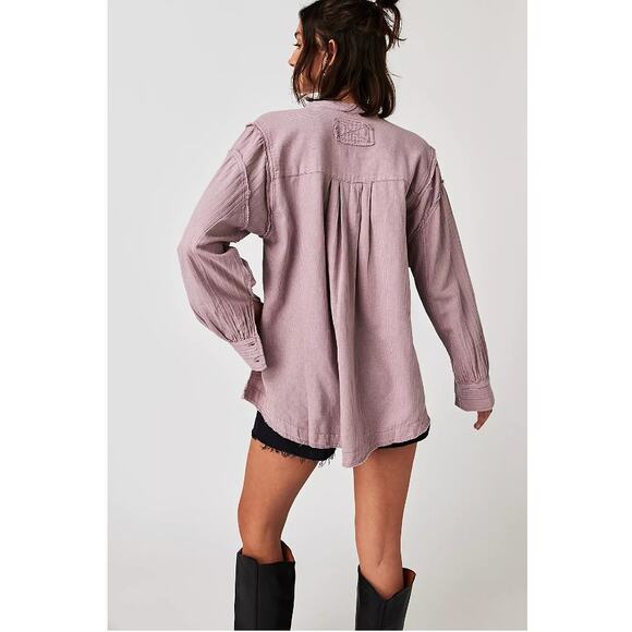 Free People Edge Washed Pure Cotton Flowing Half Button Blouse - Picture 4 of 13